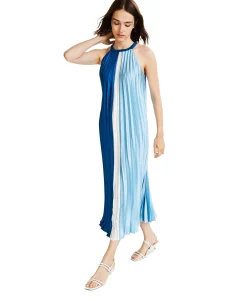 Women's Colorblocked Pleated Midi Dress