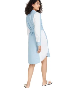 Women's Colorblocked Tie-Waist Shirtdress