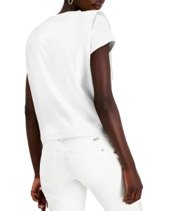 Women's Cotton Bold Shoulder Tie-Front Top