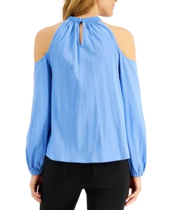 Women's Cotton Crochet-Trim Cold-Shoulder Top