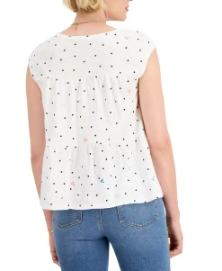 Women's Cotton Dot-Print Tiered Tank Top