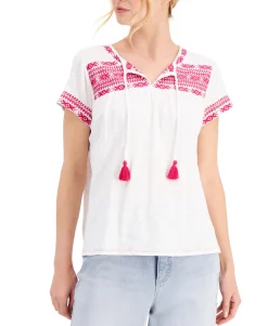 Women's Cotton Embroidered Vacation Top