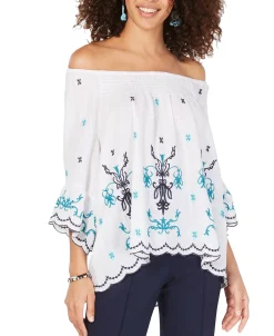 Women's Cotton Embroidered Convertible On Off The Shoulder Top