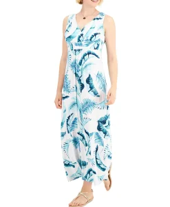 Women's Cotton Fern-Print Maxi Dress
