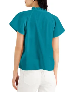 Women's Cotton Flutter-Sleeve Blouse