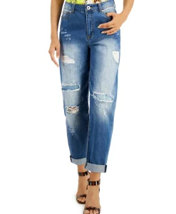 Women's Cotton High-Rise Ripped Slouchy Ankle Jeans