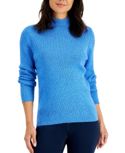 Women's Cotton Mock-Neck Marled Sweater