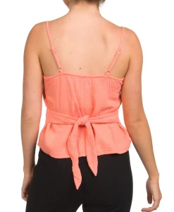 Women's Cotton Natural Tie Cropped Tank