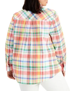 Women's Cotton Plaid Button-Down Shirt