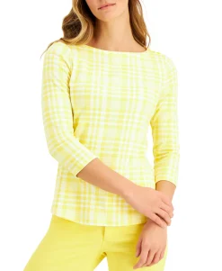 Women's Cotton Plaid-Print Top