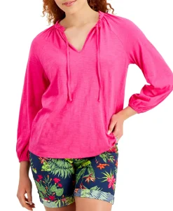 Women's Cotton Poet Sleeve Knit Top