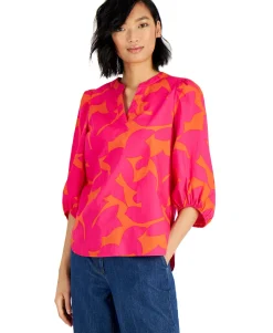Women's Cotton Printed Balloon-Sleeve Blouse