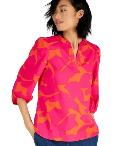 Women's Cotton Printed Balloon-Sleeve Blouse