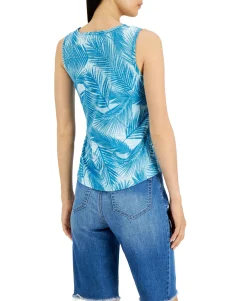 Women's Cotton Printed Knotted-Strap Tank Top