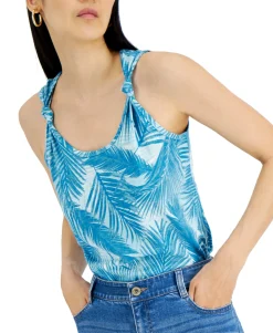 Women's Cotton Printed Knotted-Strap Tank Top