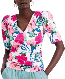 Women's Cotton Printed Puff-Sleeve Top