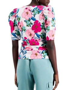 Women's Cotton Printed Puff-Sleeve Top