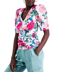 Women's Cotton Printed Puff-Sleeve Top