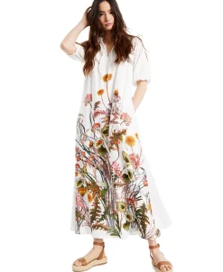 Women's Cotton Printed Puff-Sleeve Maxi Dress