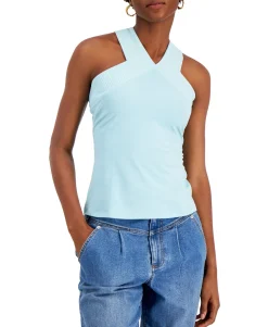 Women's Cotton Ribbed-Trim V-Neck Top