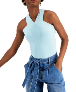 Women's Cotton Ribbed-Trim V-Neck Top