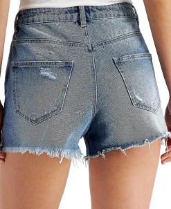 Women's Cotton Ripped Button-Fly Denim Shorts