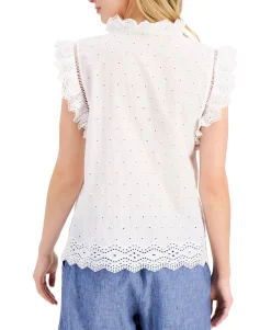 Women's Cotton Ruffled Eyelet Top