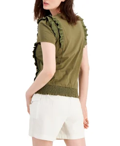 Women's Cotton Ruffled Smocked-Waist Top