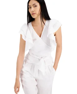 Women's Cotton Ruffled Surplice Top