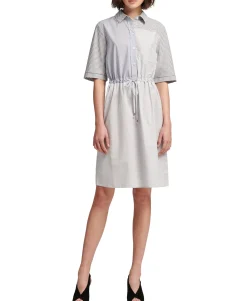 Women's Cotton Short-Sleeve Striped & Colorblocked Dress