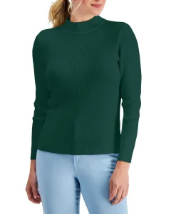 Women's Cotton Solid Rib Mock-Neck Sweater