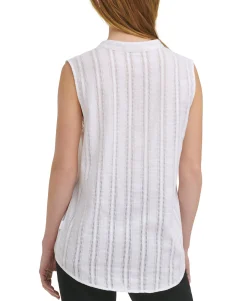 Women's Cotton Striped Eyelet Blouse