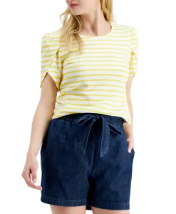 Women's Cotton Striped Split-Sleeve Top