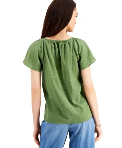 Women's Cotton Textured Flutter-Sleeve Top