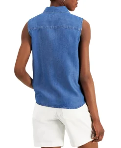 Women's Cotton Tie-Hem Sleeveless Shirt