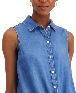 Women's Cotton Tie-Hem Sleeveless Shirt