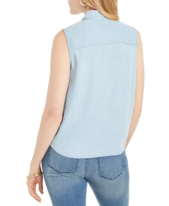 Women's Cotton Tie-Hem Sleeveless Shirt