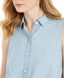 Women's Cotton Tie-Hem Sleeveless Shirt