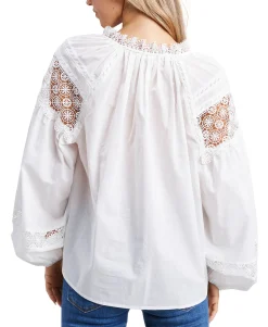 Women's Crochet Blouson-Sleeve Top