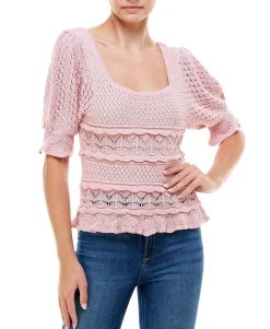 Women's Crocheted Short-Sleeve Sweater Top