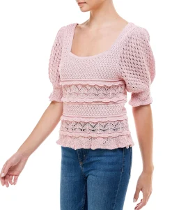 Women's Crocheted Short-Sleeve Sweater Top