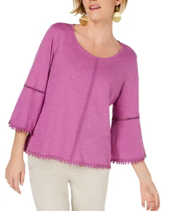 Women's Crochet-Trim Bell-Sleeve Top