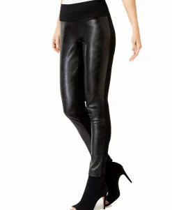 Women's Curvy Faux-Leather Front Leggings