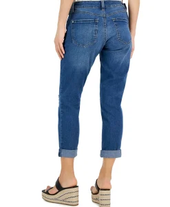 Women's Curvy Mid Rise Ripped Straight-Leg Jeans