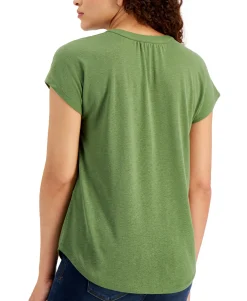 Women's Dolman-Sleeve Henley Linen-Blend Top