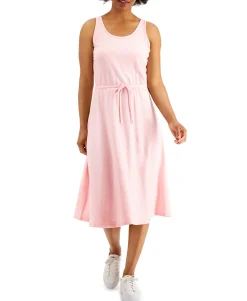 Women's Drawstring-Waist Cotton Midi Dress