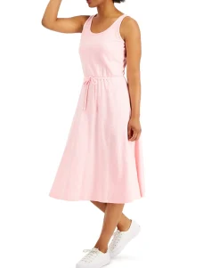 Women's Drawstring-Waist Cotton Midi Dress