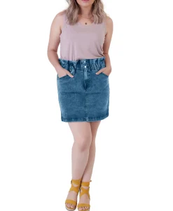 Women's Elastic Paper-Bag Waist Denim Skirt
