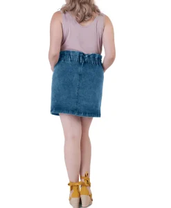 Women's Elastic Paper-Bag Waist Denim Skirt