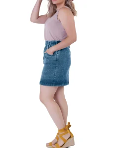 Women's Elastic Paper-Bag Waist Denim Skirt